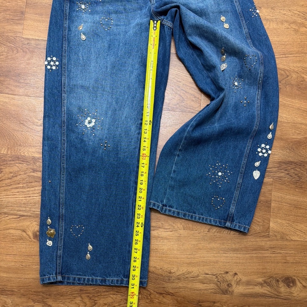 Sea New York Embellished Wide Leg Baggy Jeans Blue Medium Wash Women Size 10 - Picture 9 of 14